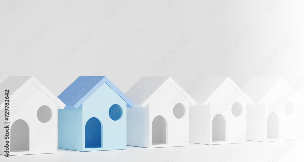Blue house in among white houses for real estate property industry. Blue house in among white houses for real estate property industry.