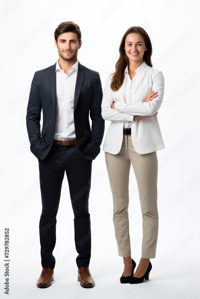 Male and female businessmen, white background Male and female businessmen, white background