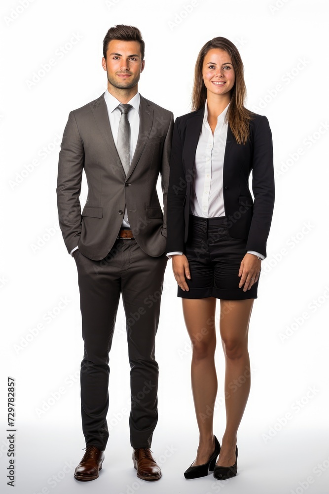 Male and female businessmen, white background Male and female businessmen, white background
