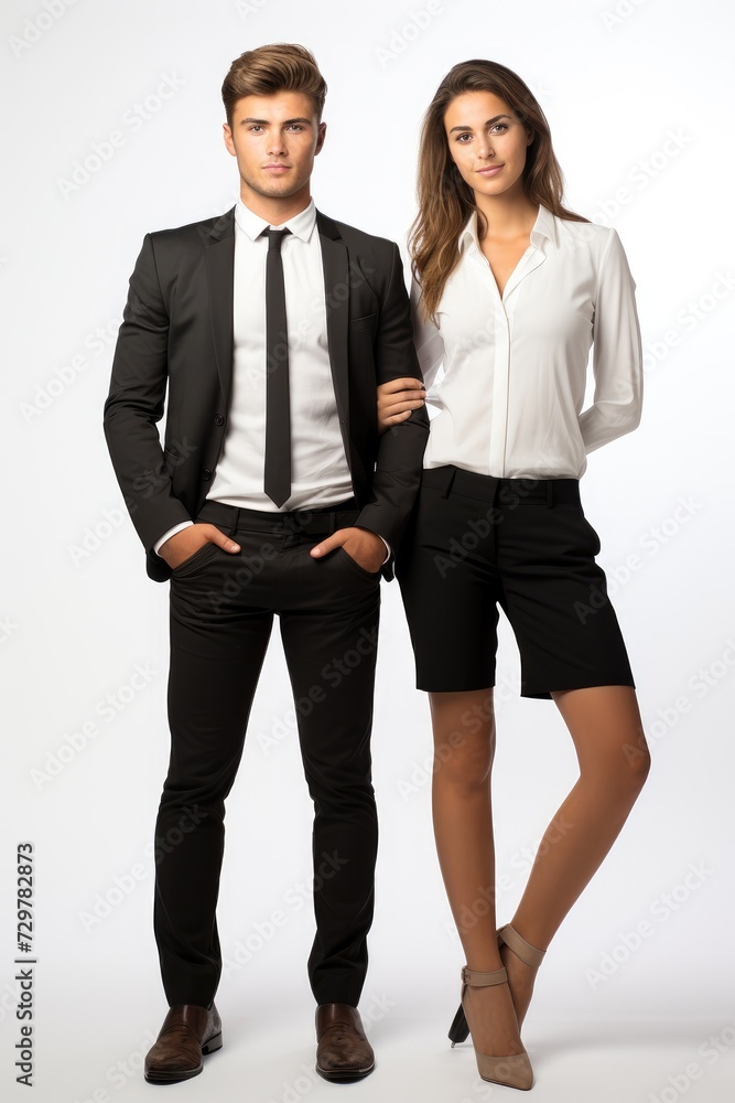 Male and female businessmen, white background Male and female businessmen, white background