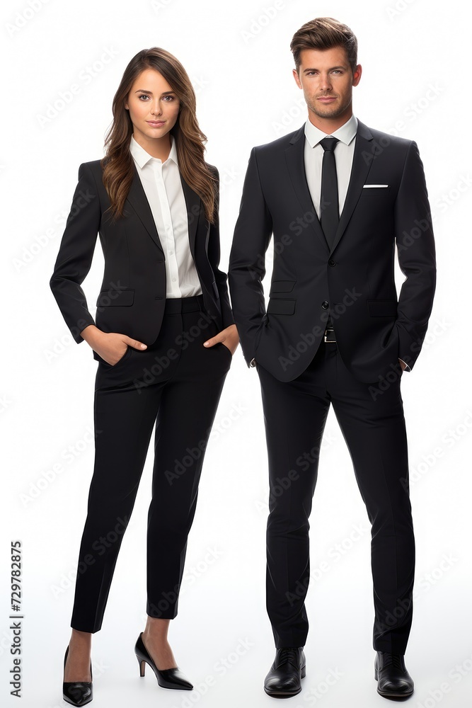 Male and female businessmen, white background Male and female businessmen, white background