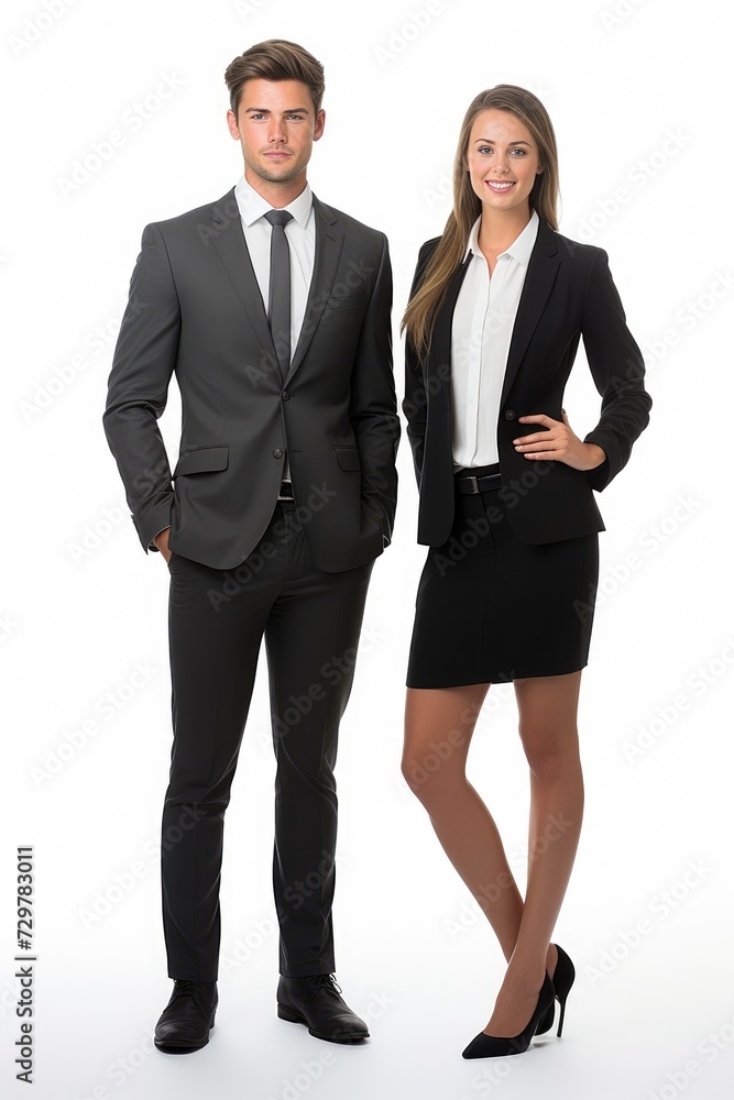 Male and female businessmen, white background Male and female businessmen, white background
