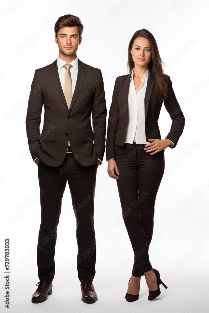 Male and female businessmen, white background Male and female businessmen, white background
