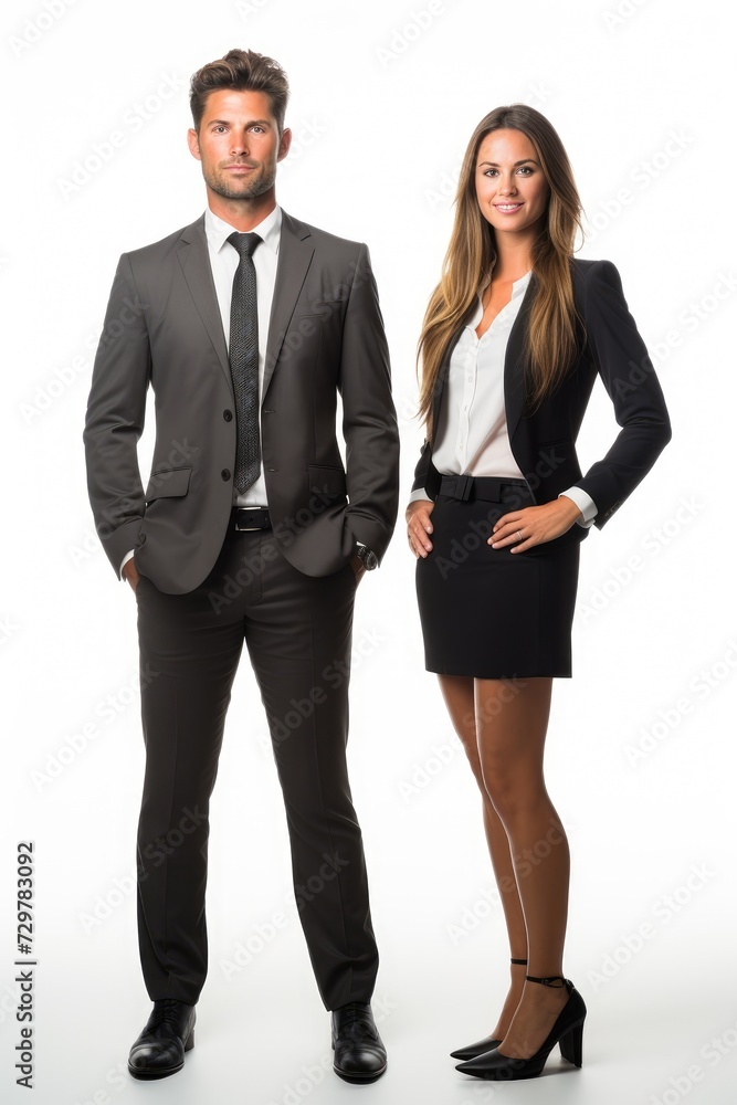 Male and female businessmen, white background Male and female businessmen, white background