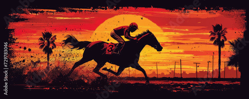 Silhouette of Race horse jockey rider training, Horse races at stadium
