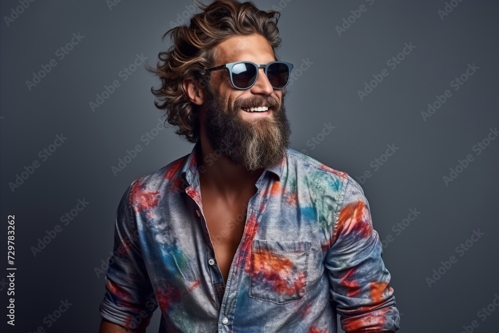 Portrait of a handsome young man with long beard and sunglasses. Portrait of a handsome young man with long beard and sunglasses.