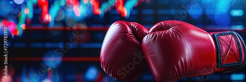 Sports betting concept with charts and graphs showing wins, losses, and odds with boxing, MMA, and kickboxing equipment © Brian