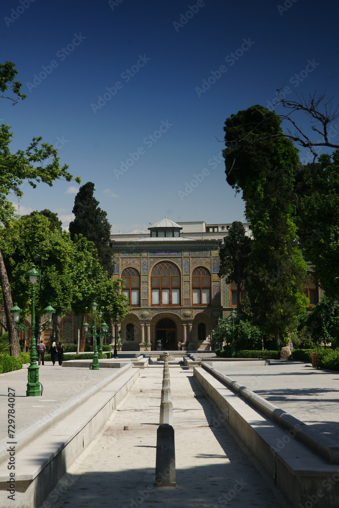 Obraz premium The exterior of the historic royal Golestan Palace in Tehran, Iran, showing also the palace gardens and ornamental pool