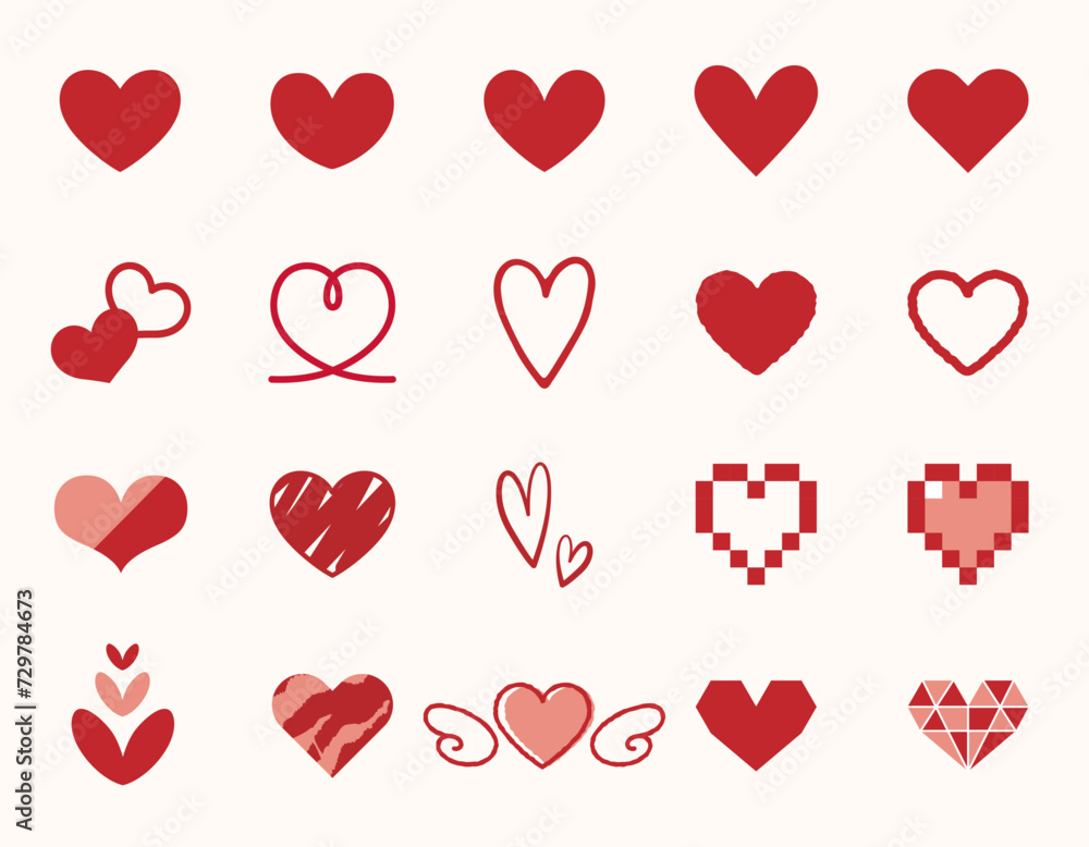 Set of 20 heart vectors