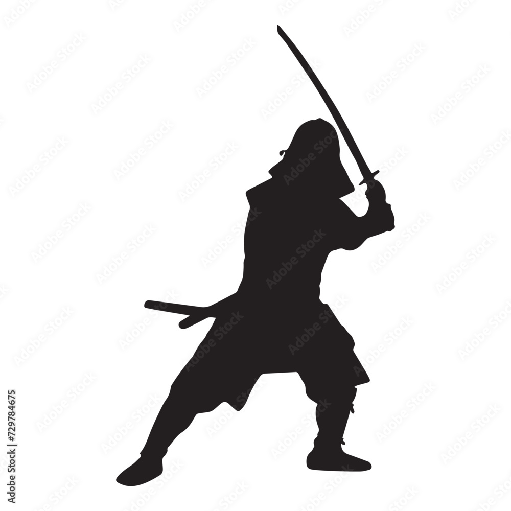 samurai silhouette isolated black on white background vector illustration