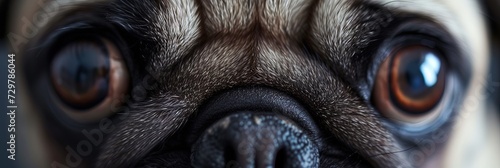 Closeup of pug eyes. Animal photograph made with generative AI