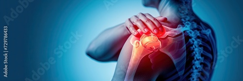 Shoulder pain concept with injured red area that's sore and dislocated on man's body