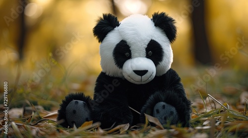 Panda bear Stuffed animal in soft furry plush. Cute and adorable animal toy. © Brian