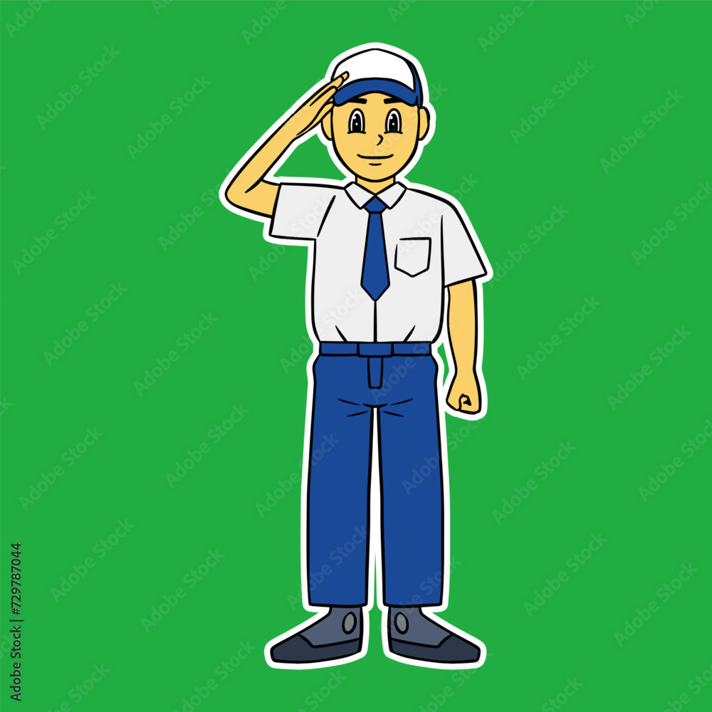 junior high school boy salute cartoon illustration