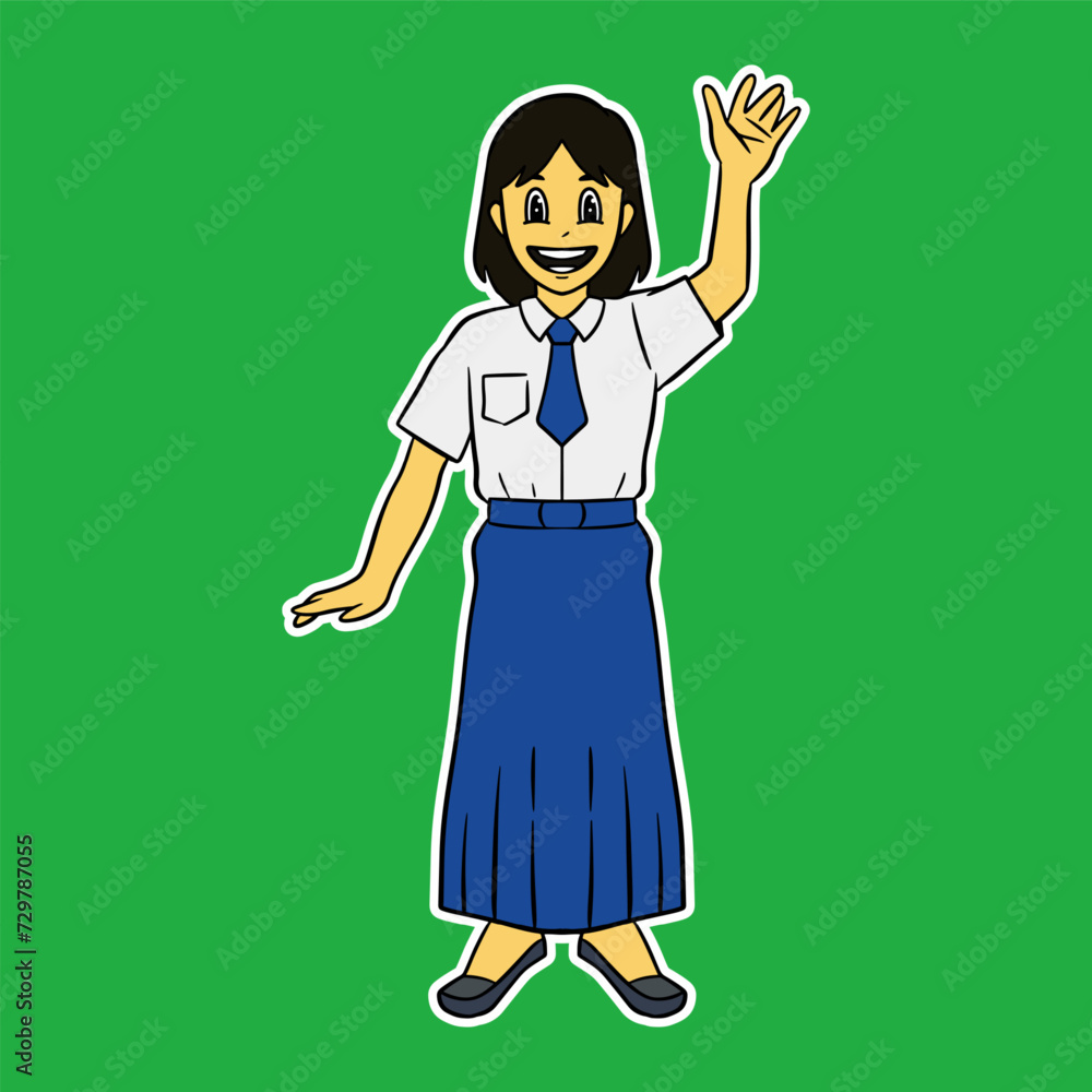 junior high school girl standing cartoon illustration