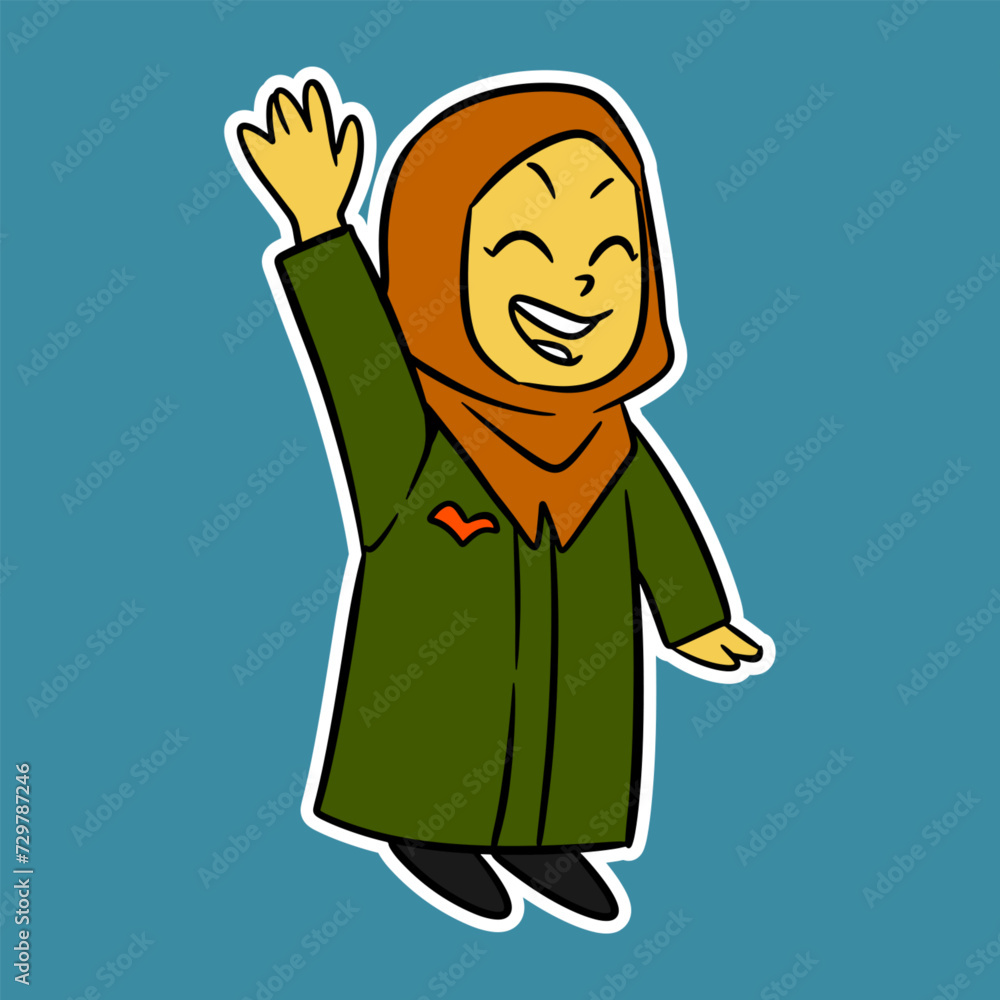 Obraz premium muslim little girl smiling cartoon illustration