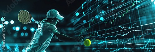 Sports betting and gambling concept with data and charts with tennis player
