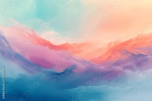 Ethereal abstract landscapes, using digital brush strokes and a pastel color palette, ideal for creative backgrounds, evoking serene and imaginative vistas. © JewJew