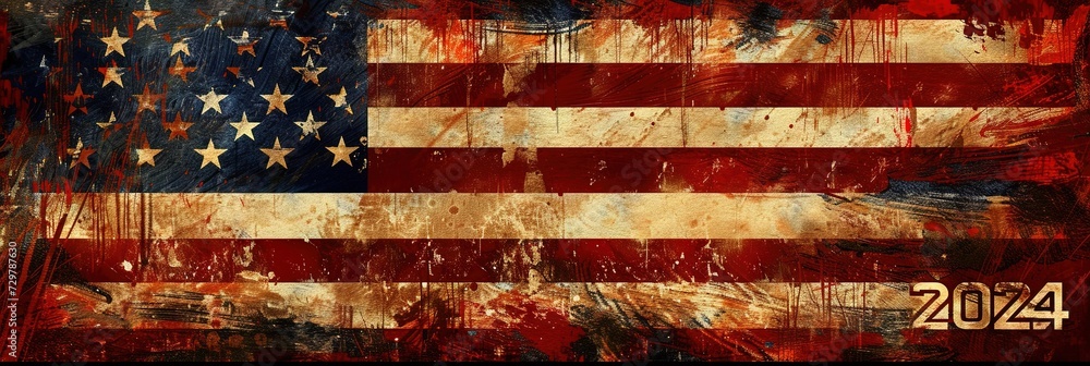 American flag political election concept for 2024 democratic and republican debates and coverage - obrazy, fototapety, plakaty 