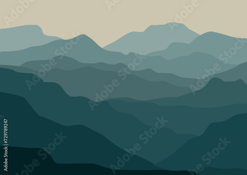 Beautiful landscape mountains. Vector illustration in flat style.