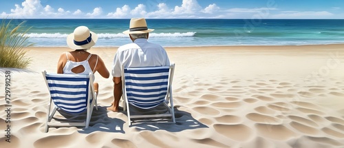 An old couple is enjoying in beach in summer