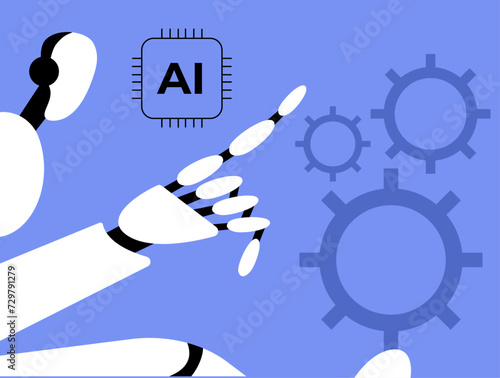 Automation with AI. Robot tester prints a part for an automated process. Flat vector illustration.