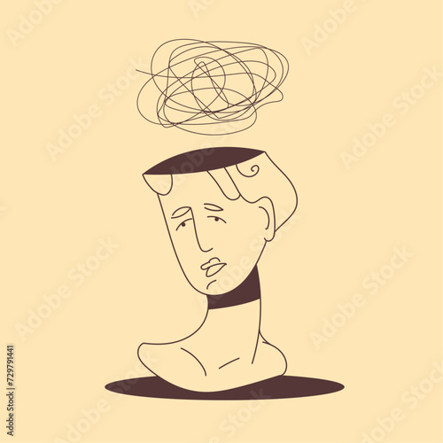 Suppressed statue. People mental health concept. Depression, bipolar disorder, obsessive-compulsive disorder, post-traumatic stress disorder. Flat vector illustration.