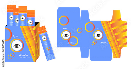 The packaging design of dietary supplement products, vitamins for eye health concept box template and mockup box, illustration vector.