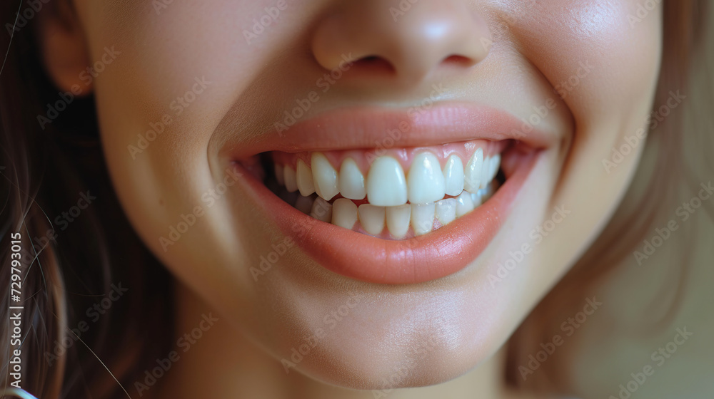 A woman demonstrates dental implants on a light background. A woman demonstrates dental implants on a light background.