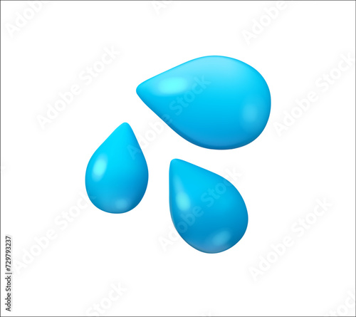 Water drops emoji. Vector 3d icon, glossy modern style. Cartoon emoticon isolated on white background.