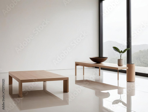 Minimalistic Studio Interior with Sleek and Polished Design and Reflective Surfaces Gen AI photo