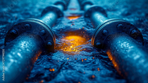 Underwater view of a pipeline for pumping and transporting oil and gas along the seabed photo