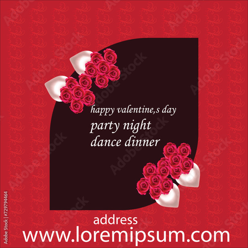 Valentine, 's Day party banner with floral and hearts 