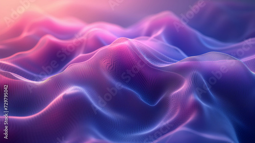 Vibrant 3D digital wallpaper with blue and purple waves, woven color planes, gossamer fabrics, and colorful installations.