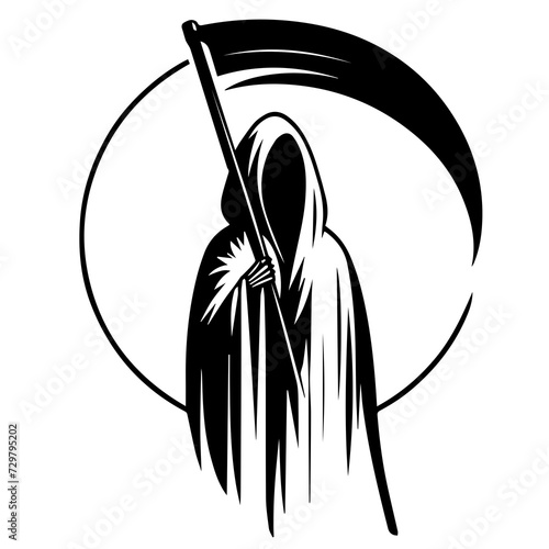 The Grim Reaper shown in a clean, minimalist graphic design. 