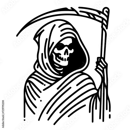 The Grim Reaper shown in a clean, minimalist graphic design. 
