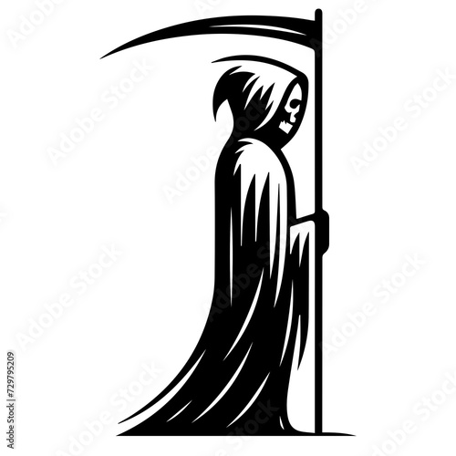 The Grim Reaper shown in a clean, minimalist graphic design. 