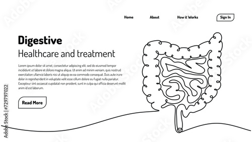 Human Digestion continuous line drawing, Digestive one hand drawn medical concept. Healthcare gastrointestinal.