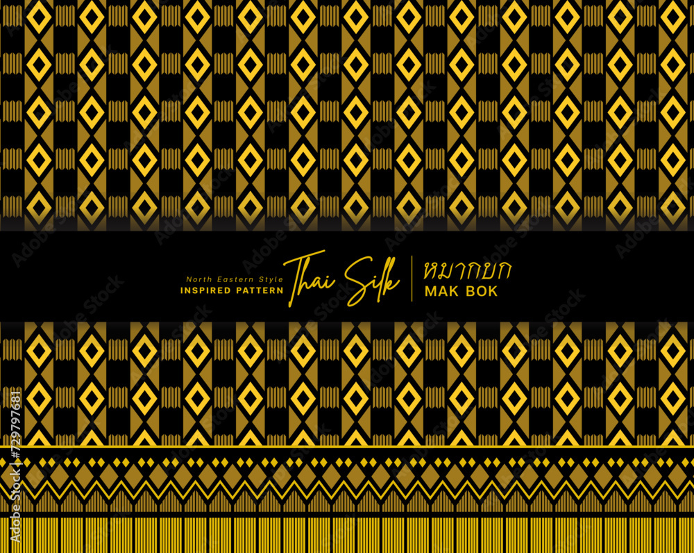 Seamless pattern background. Inspired by traditional North Eastern Thai silk pattern. Colored in Black and Gold. Seamless pattern background. Inspired by traditional North Eastern Thai silk pattern. Colored in Black and Gold.