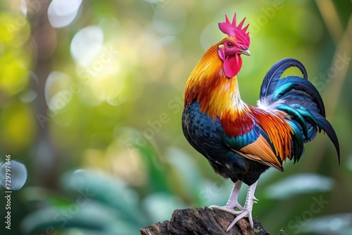 Beautiful rooster on nature background. photo