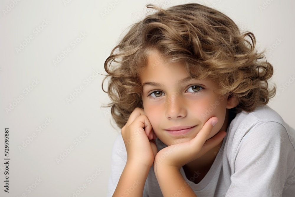 Portrait of a cute little boy with blond curly hair. Studio shot. Portrait of a cute little boy with blond curly hair. Studio shot.