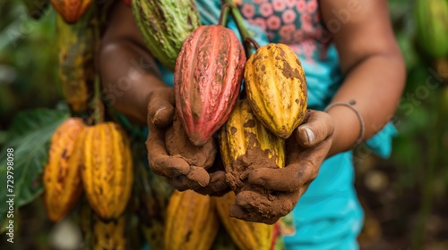 Harvesting cocoa beans photo