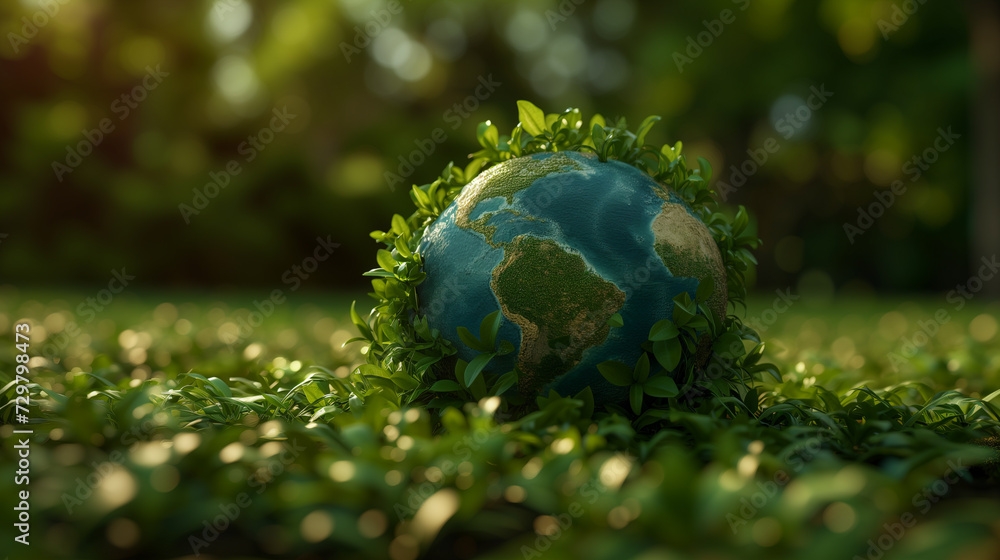 The Earth nestled among vibrant green leaves, a powerful image for Earth Day, emphasizing the need for ecological balance and the greening of our environment. The Earth nestled among vibrant green leaves, a powerful image for Earth Day, emphasizing the need for ecological balance and the greening of our environment.