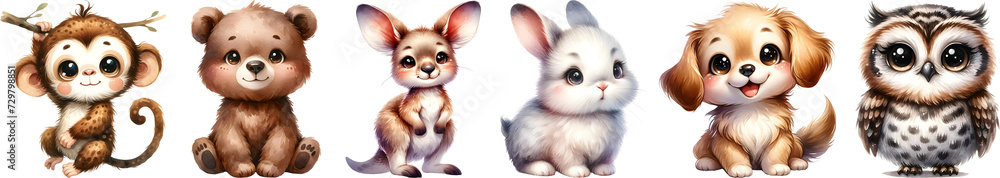 Naklejka premium Watercolor of animal cute cartoon for decoration.