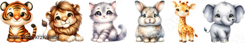 Watercolor of animal cute cartoon for decoration.