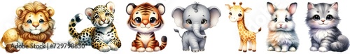 Watercolor of animal cute cartoon for decoration.