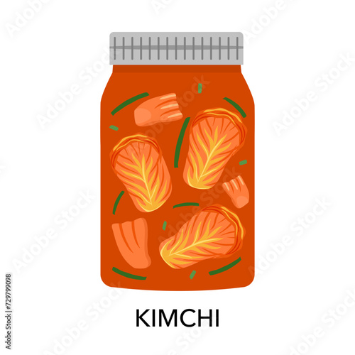 Kimchi Fermentation in Jar. Korean traditional food on white background.