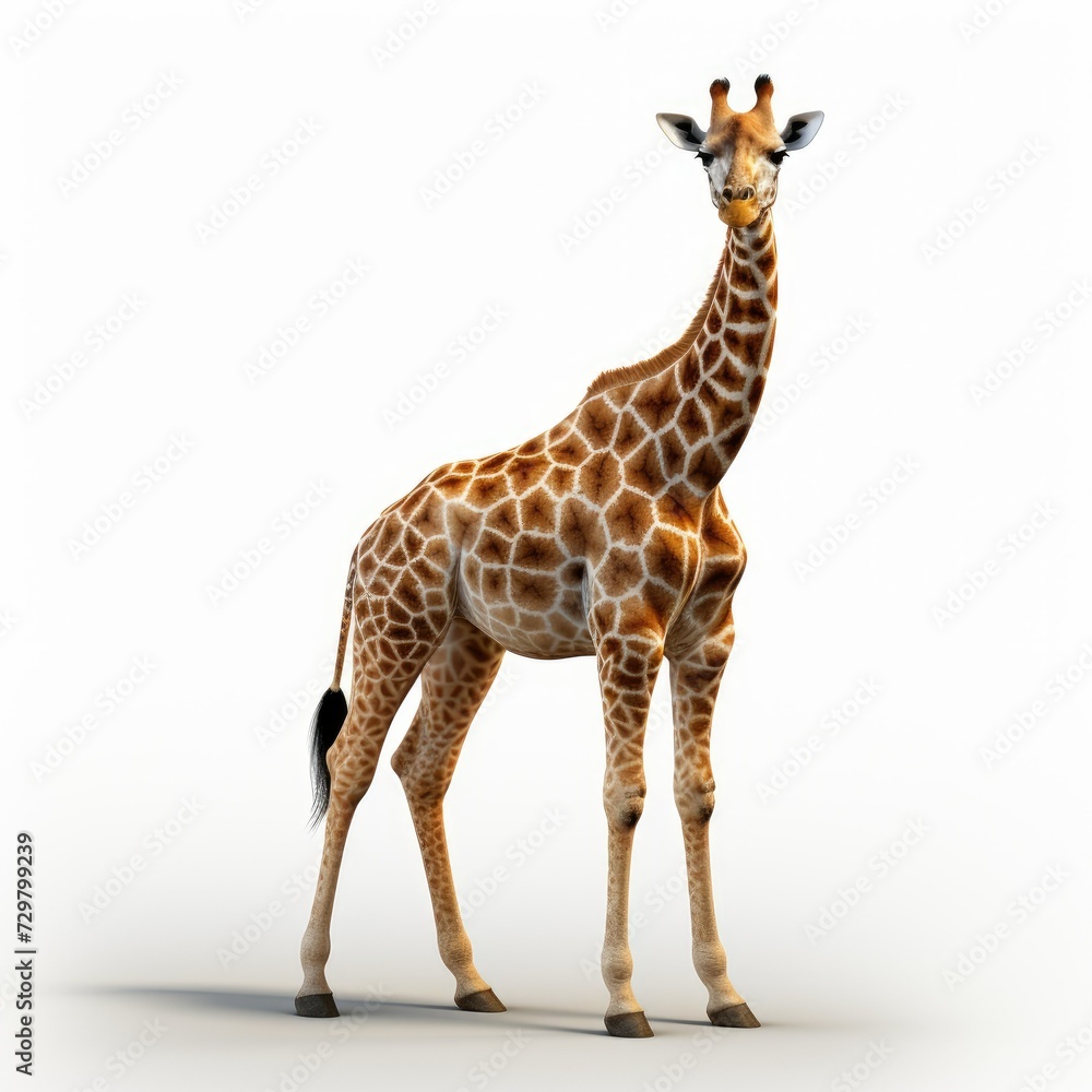 Fototapeta premium Giraffe standing isolated on a white background, full body shot.