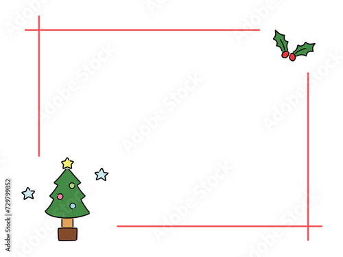 クリスマスのフレーム　ツリーとヒイラギ