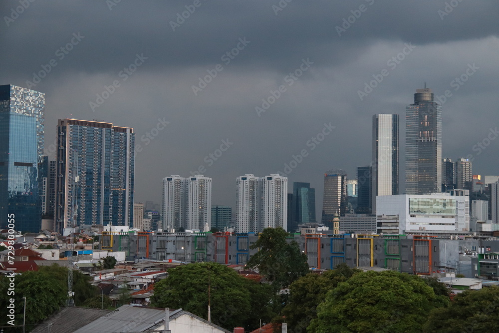 Image of tall buildings in a cloudy sky